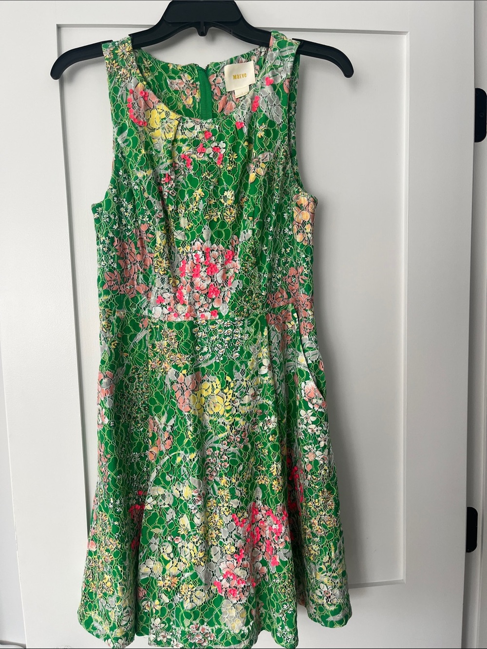 Anthropologie Maeve Green Floral A-line Dress